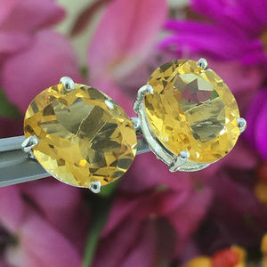 Chunky Golden Topaz Pair Sterling Silver Earrings